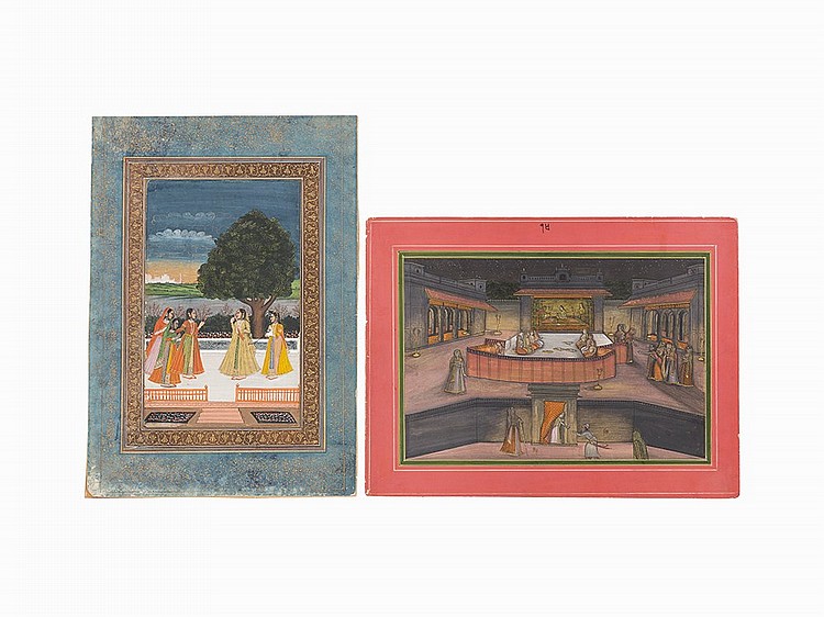 Two Indian Miniature Paintings, Rajasthan, 20th C. sold by Auctionata US, lot 168 — auction record photograph