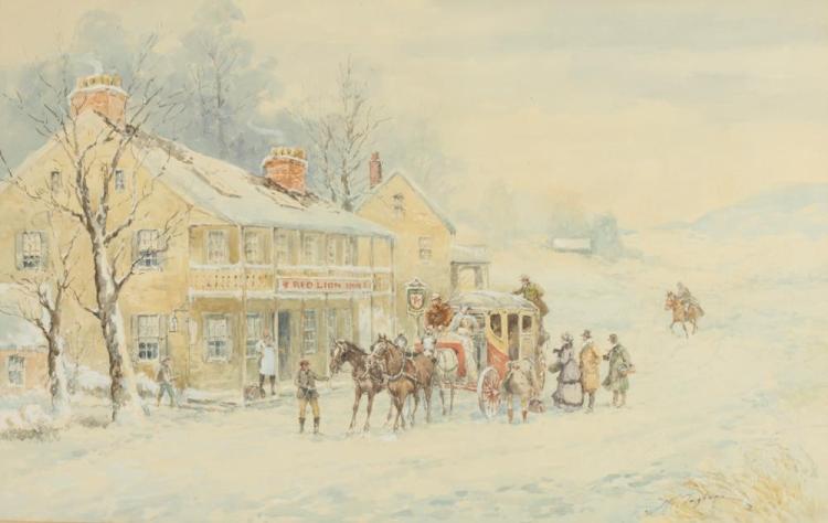 joseph c claghorn american 1869 1947 holiday travelers signed lower right and titled on label verso watercolor · Sloans & Kenyon · 2015-09-20 Joseph C. Claghorn comparable auction result: joseph c claghorn american 1869 1947 holiday travelers signed lower right and titled on label verso watercolor