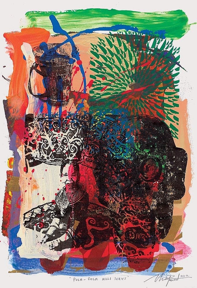 Kelvin Chap comparable auction result: kelvin chap b 1974 pola pola asli series 2002 mixed media on paper
