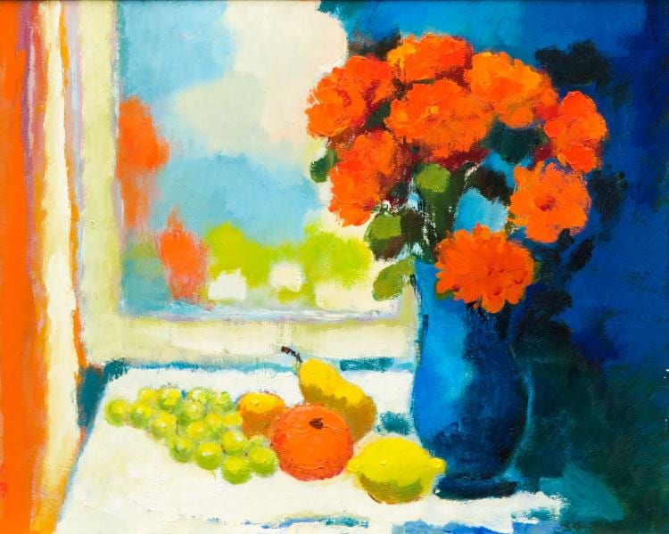 Antoine Gerard Theodore Hermans comparable auction result: view with fruit and flowers by toon hermans