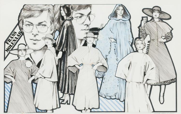 Marte Marijke Röling comparable auction result: tableau de troupe 1975 ink drawing by marte r ling