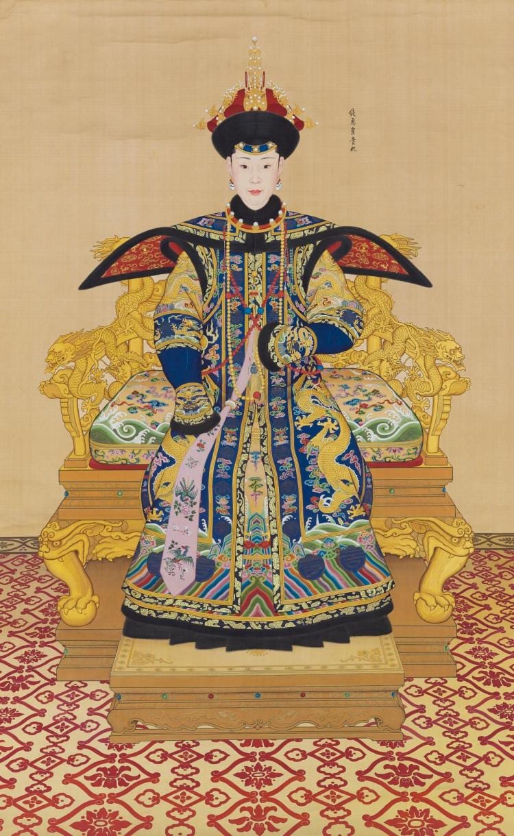 A Large Imperial Portrait of Consort Chunhui by Giuseppe Castiglione and Others, Title Calligraphy by the Qianlong Emperor Qing Dynasty, Qianlong Period | comparable sale