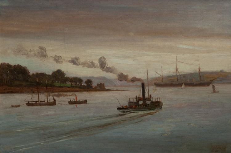 Joseph Poole Addey comparable auction result: joseph poole addey 1852 1922 a view of the cork crossharn ferry at monkstown looking toward ringaskiddyoil on canvas