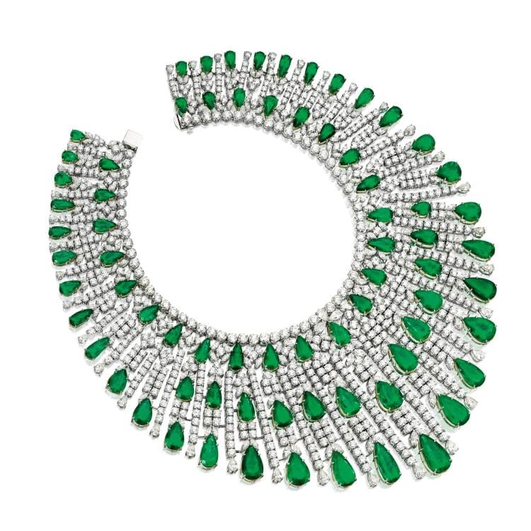 Emerald And Diamond Bib Necklace comparable sale