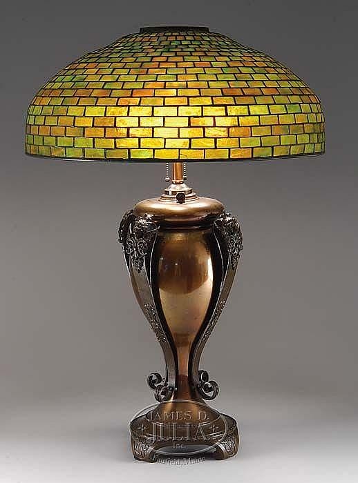 TIFFANY STUDIOS GEOMETRIC TABLE LAMP. sold by James D. Julia, lot 670 — auction record photograph