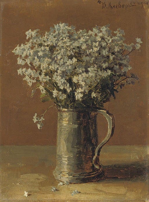 Julij Jul'evic (1882) Klever comparable auction result: wild flax in a pewter tankard