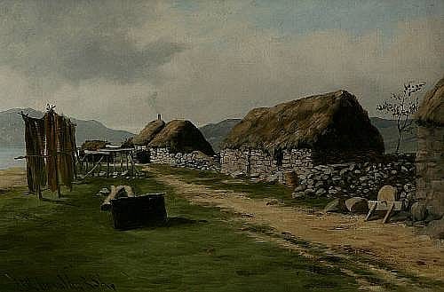 John Blake McDonald comparable auction result: john blake mcdonald british 1829 1901 cottages and nets drying