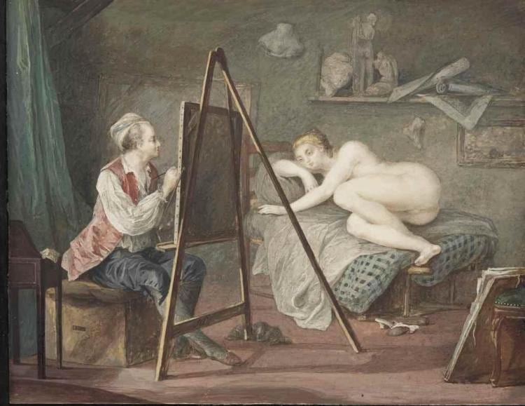 Niclas (1737) Lafrensen comparable auction result: artiste peignant une femme nue allong e dans son atelier