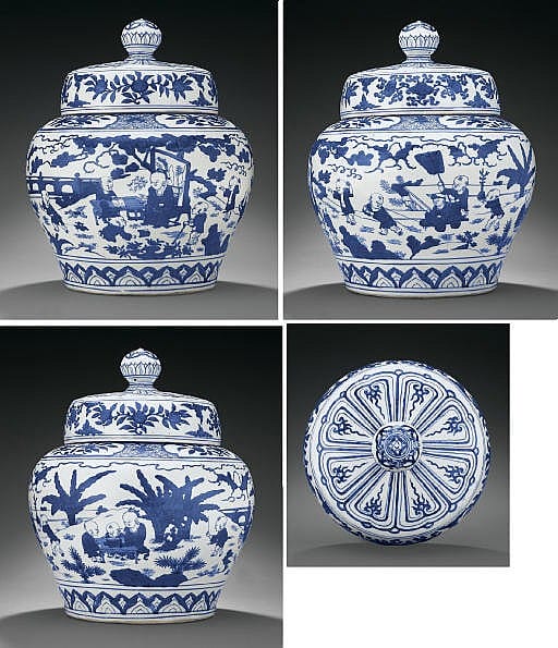 A Magnificent Ming Blue And White 'BOYS' JAR AND COVER comparable sale