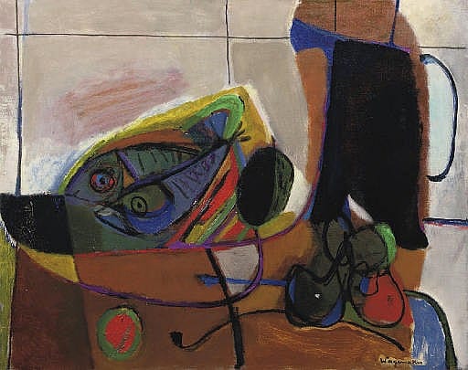 Adriaan Barend Wagemaker comparable auction result: a still life with fish and a jar
