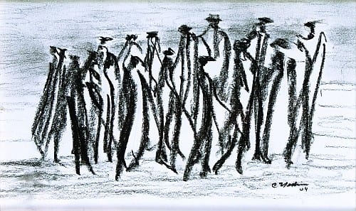 Carlos Medina De Lamadrid comparable auction result: carlos medina de lamadrid toreros y caballeros firmado y fechado 2004 carb n sobre papel 10 5 x 17 5 cm