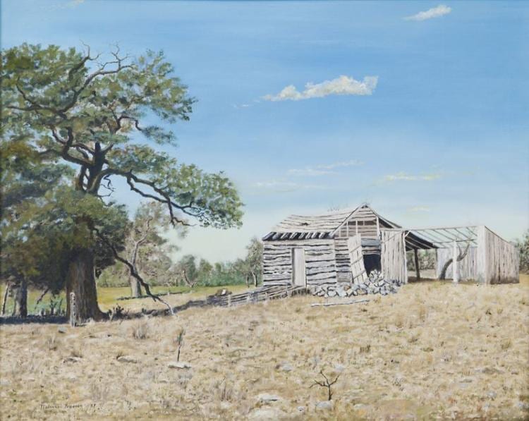 Melvin Warren, "Untitled (Old wooden barn)" oil sold by Dallas Auction Gallery, lot 68 — auction record photograph