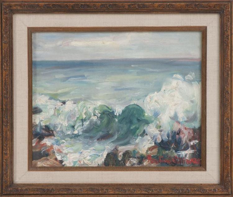 pauline bliss williams massachusetts 1888 1962 waves crashing on the coast oil on board 8 x 10 framed 10 x 12 · Eldred's · 2015-11-21 Pauline Bliss Williams comparable auction result: pauline bliss williams massachusetts 1888 1962 waves crashing on the coast oil on board 8 x 10 framed 10 x 12