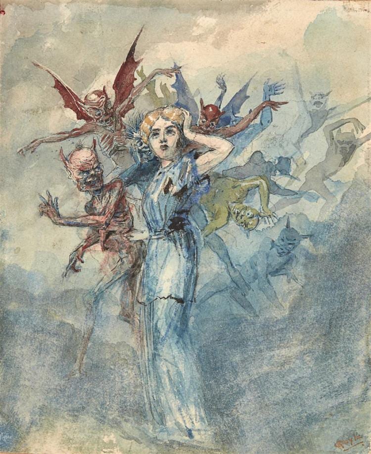 Charles Altamont Doyle comparable auction result: charles altamont doyle 1832 1893 temptation 20 5cm x 16 5cm