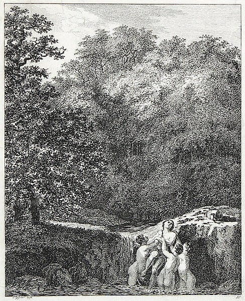 Salomon Geßner comparable auction result: der sch ne hylas wird von den nymphen ins wasser gezogen blatt 10 der folge der landschaften mit mythologischen figuren