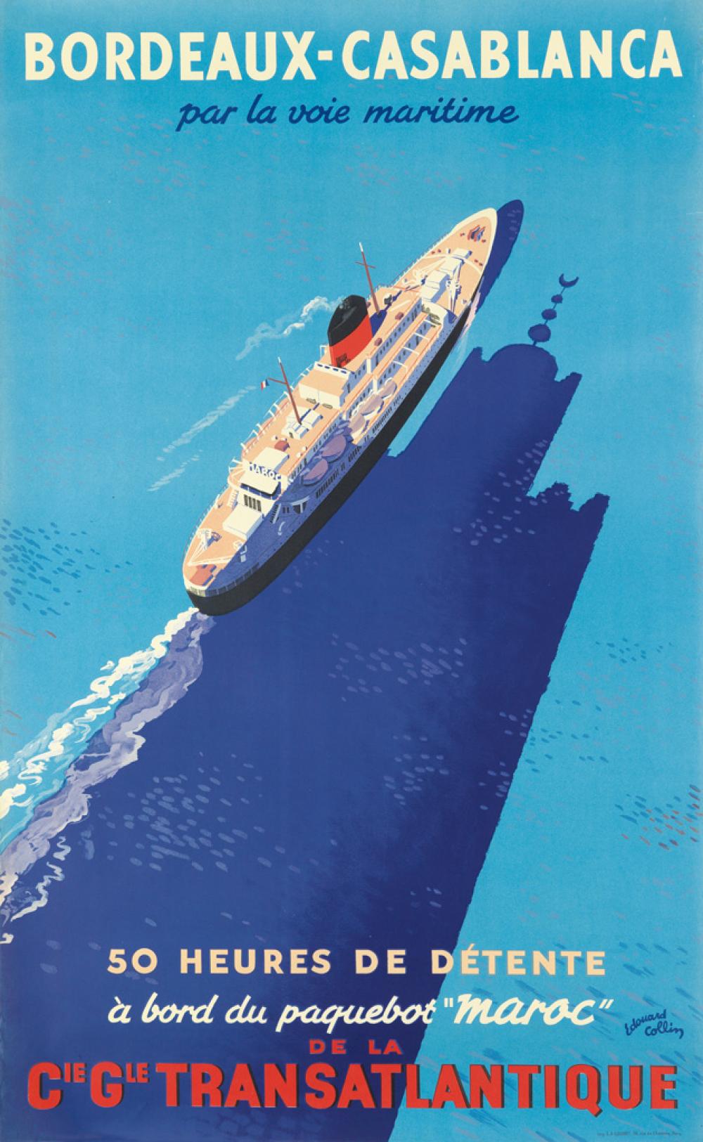 Edouard Collin comparable auction result: edouard collin 1906 1983 bordeaux casablanca de la cie gle transatlantique 1951 39x24 inches 99x62 cm s a courbet paris