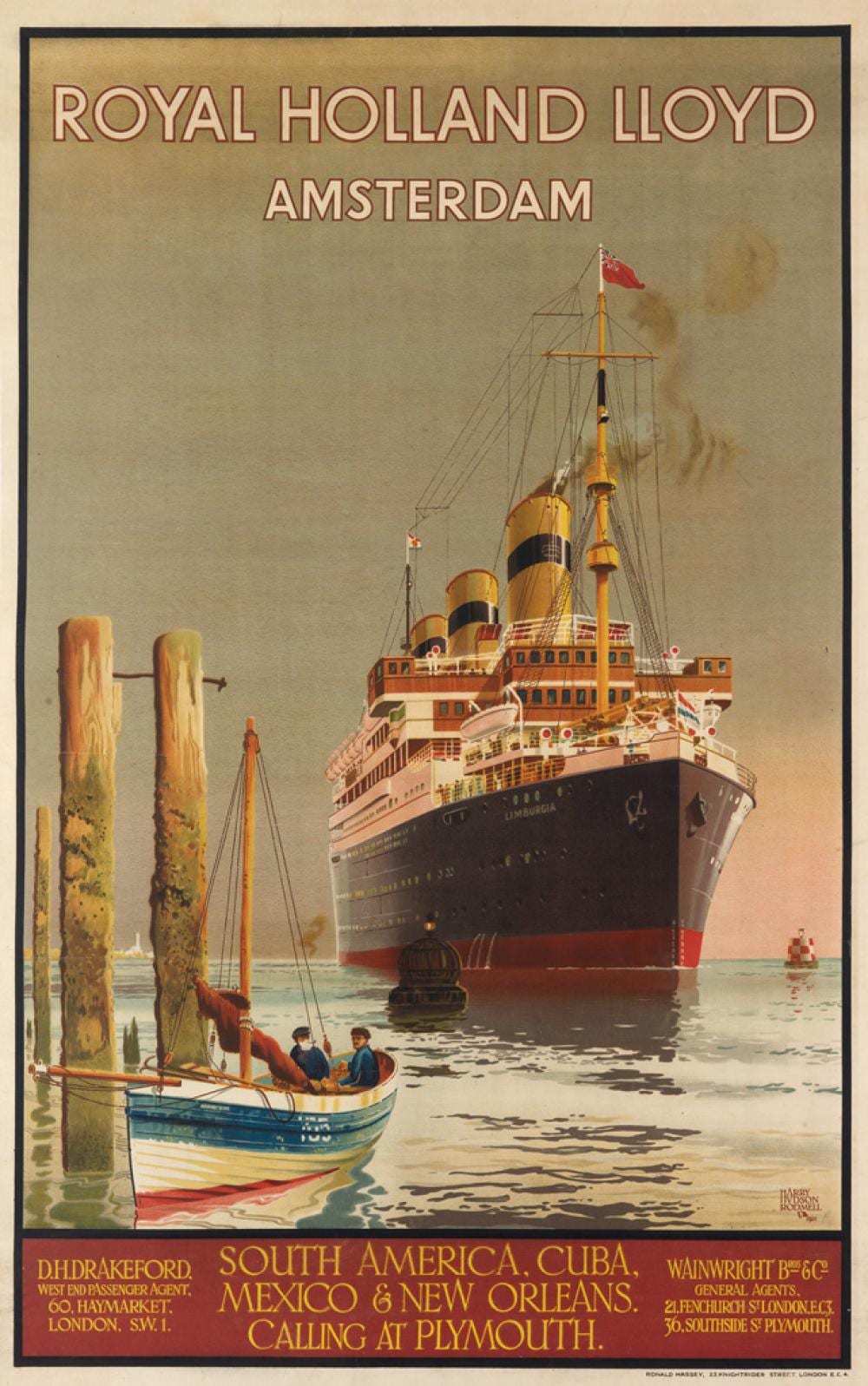 Harry Hudson Rodmell comparable auction result: harry hudson rodmell 1896 1984 royal holland lloyd amsterdam limburgia 1921 39x24 inches 99x62 cm ronald massey london