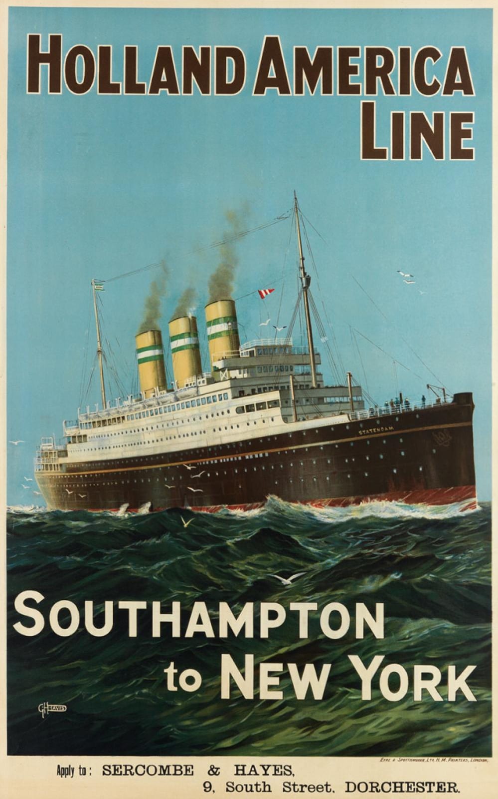 George Horace Davis comparable auction result: george horace davis 1881 1963 holland america line southampton to new york statendam circa 1930 39x25 inches 100x63 cm eyr