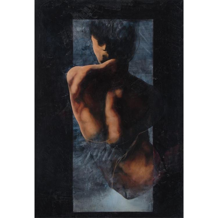 Roberto Cortázar comparable auction result: roberto cort zar torso masculino firmado y fechado 91 leo sobre tela 189 5 x 130 cm con certificado del artista