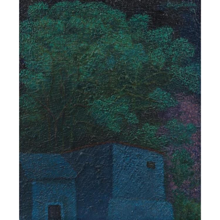 Olga Costa comparable auction result: olga costa casa azul firmado y fechado 76 leo sobre tela 55 2 x 45 2 cm