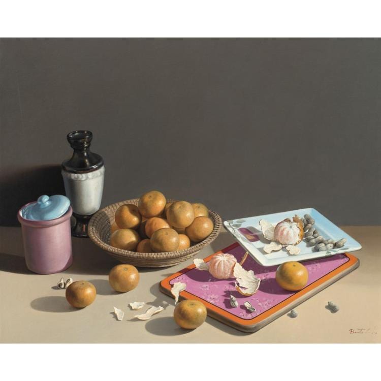 Benito Cerna comparable auction result: benito cerna de la serie bodegones mandarinas y cacahuates firmado leo sobre tela 80 x 100 cm con certificado