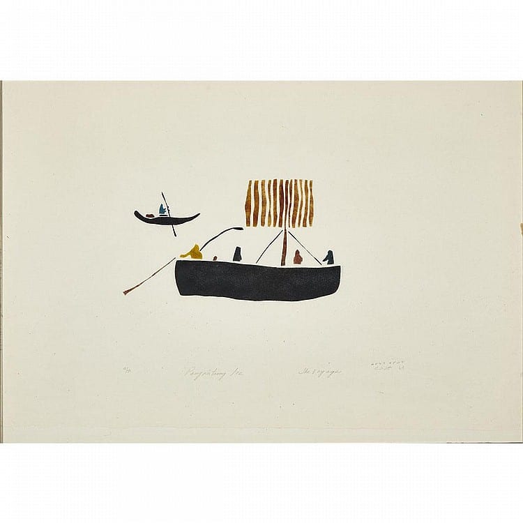 Elisapee Ishulutaq comparable auction result: elisapee ishulutaq 1925 the voyage stencil framed 16 5 x 24 5 41 9 x 62 2 cm
