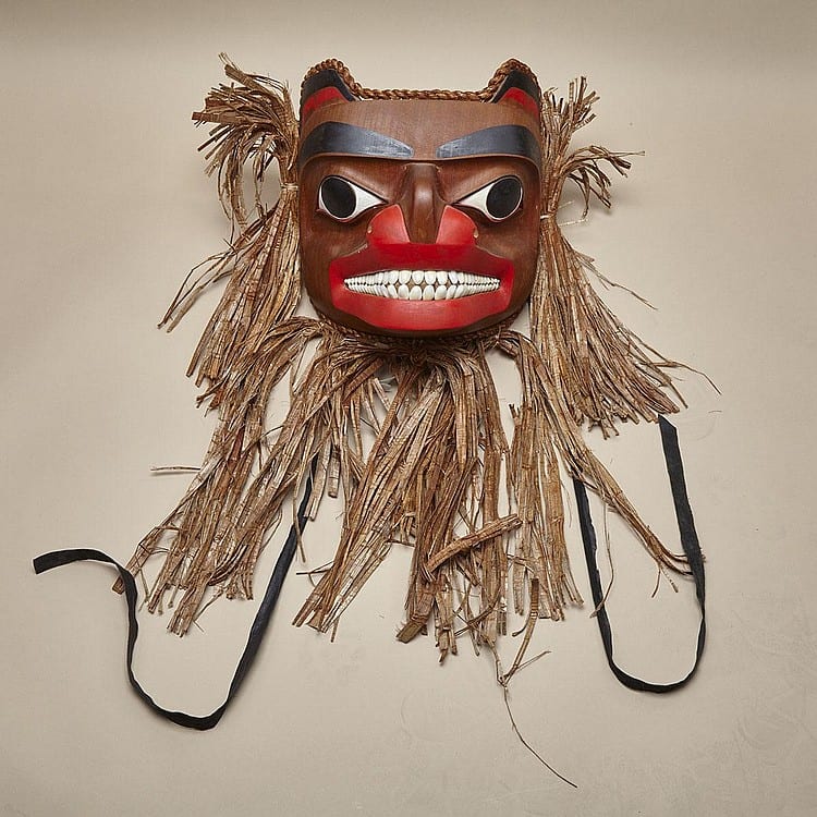 Reg Davidson comparable auction result: reg davidson 1954 bear mask red cedar cedar bark operculum shell 13 x 12 x 10 33 x 30 5 x 25 4 cm