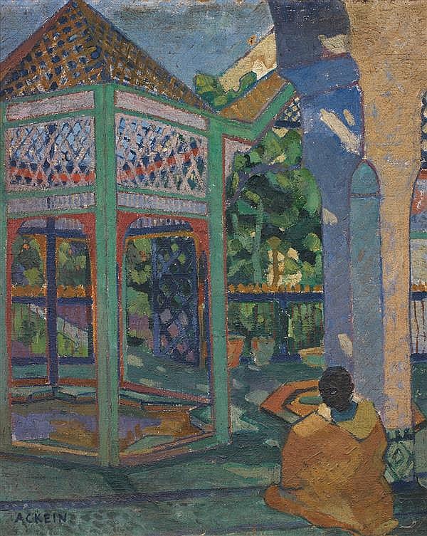 Marcelle Ackein comparable auction result: marcelle ackein 1882 1952 r verie devant le kiosque meditation near the gazebo huile sur toile sign e en bas gauche petit enf