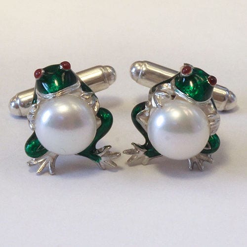 Frog cultured pearl cufflinks Sterling silver Enamel sold by Omni Auction Corp, lot 868 — auction record photograph
