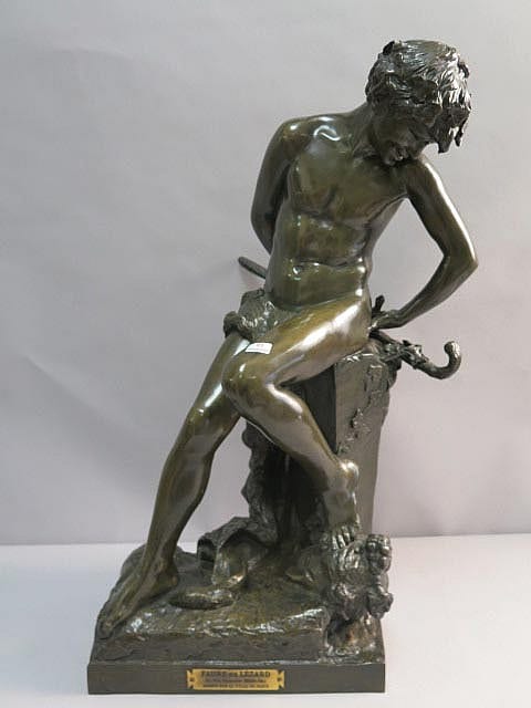 Félix Maurice Charpentier comparable auction result: f lix maurice charpentier 1858 1924 faune au l zard epreuve d dition en bronze patine nuanc e brune et verte sign e h 60 5cm