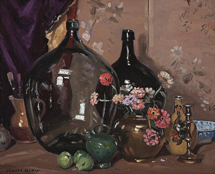 James Jackson comparable auction result: james jackson 1882 1975 still life with bottles c 1933 oil on canvas on board