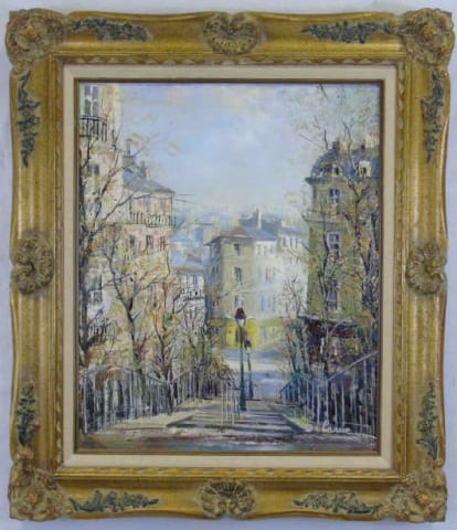 Lucien Delarue - Oil Painting Paris Street Scene sold by Greenwich Auction, lot 737 — auction record photograph