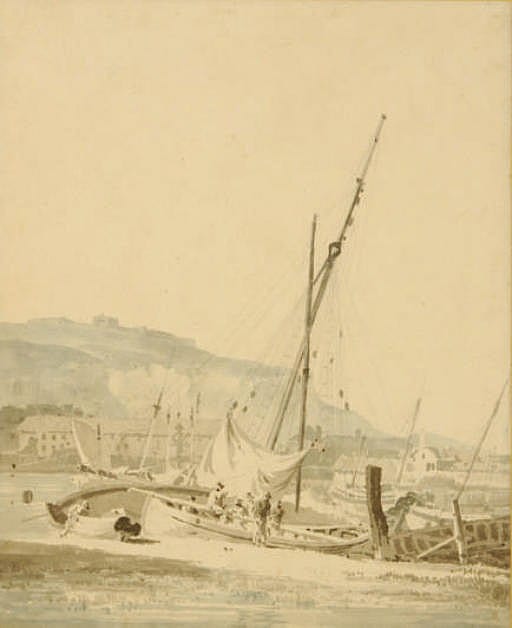 David (1809) Cox comparable auction result: sailingboat in a harbor and two companion works