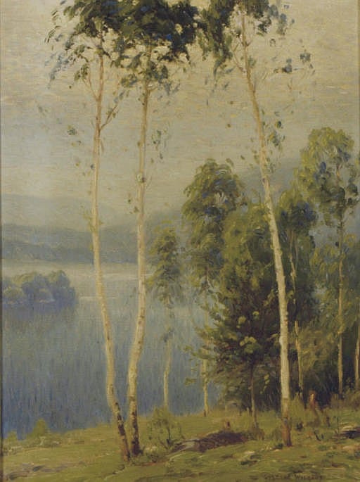 lake with rolling hills in the background · Christie's · 2007-12-13 Gustav Adolph Wiegand comparable auction result: lake with rolling hills in the background