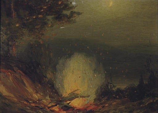 fire in the woods under a night sky · Christie's · 2007-12-13 Gustav Adolph Wiegand comparable auction result: fire in the woods under a night sky