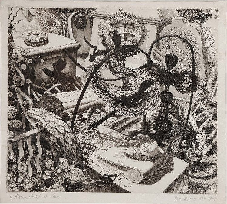 Paul Drury comparable auction result: paul drury british 1903 1987 flowers in a graveyard signed an