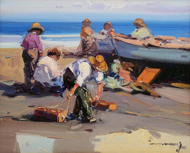 Gabriel Casarrubios comparable auction result: gabriel casarrubios spanish b 1953 spanish fishermen on the be