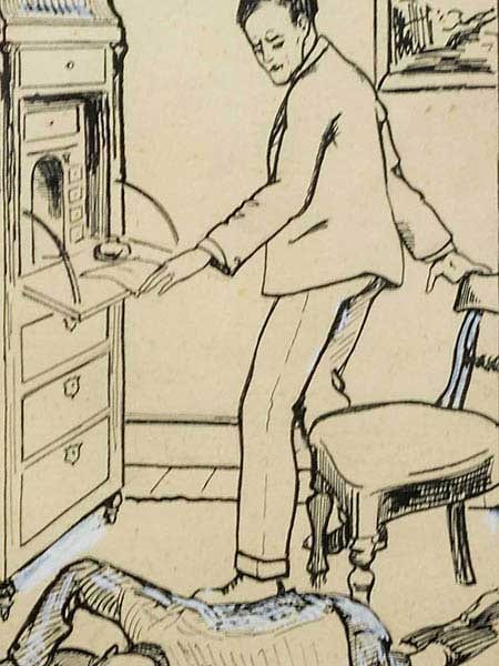 Strat Caldecott comparable auction result: strat caldecott sa 1886 1929 ink sketch cartoon in office signed with monogram 22 x 15