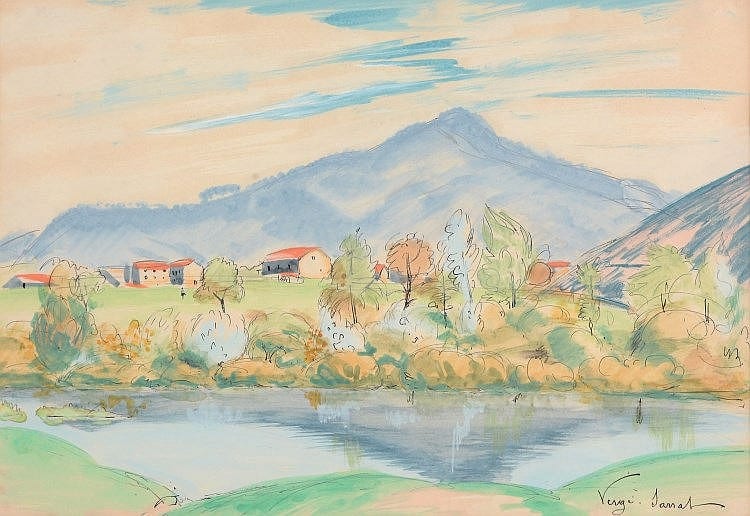 Henri Vergé-Sarrat comparable auction result: henri verge sarrat 1880 1966 la loire a retournac et le mont madeleine