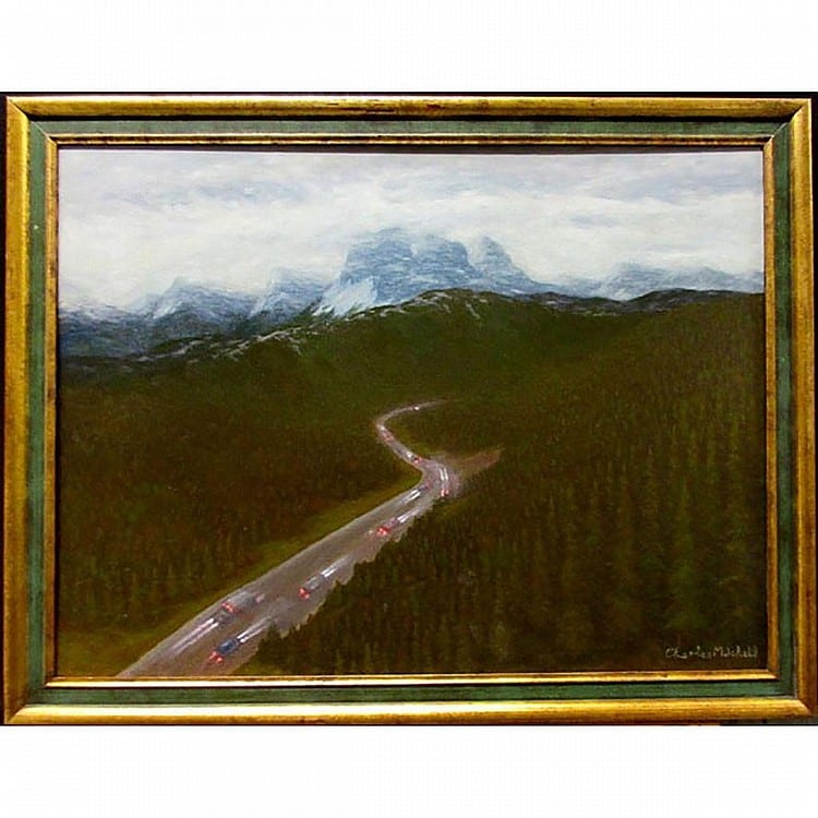 charles mitchell canadian 1947 trucking at the break of day near banff alta oil on canvas board signed lower right signed titled verso 18 x 24 45 7 x 61 cm · Waddington's · 2015-12-10 Charles Mitchell comparable auction result: charles mitchell canadian 1947 trucking at the break of day near banff alta oil on canvas board signed lower right signed titled verso 18 x 24 45 7 x 61 cm