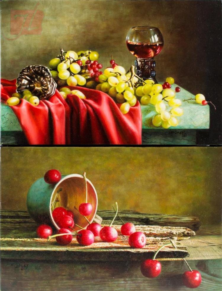 Ed Copley comparable auction result: ed copley 1944 wine cherries painting pair