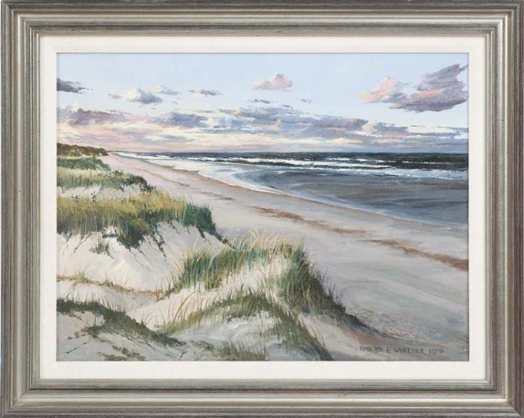 Robert Wheeler comparable auction result: robert wheeler massachusetts 20th century beachscape with dunes oil on canvas 18 x 24 framed 23 5 x 29 5