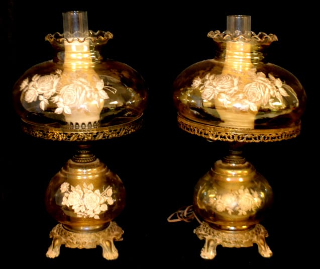 2 Vintage Hurricane Oil Lamp Style Electric Lamps sold by EJ'S Auction & Appraisal, lot 1303 — auction record photograph