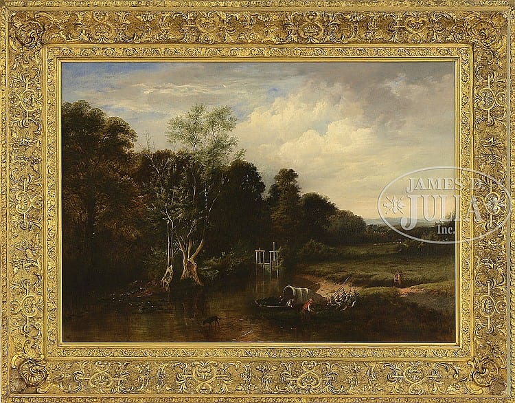 Joseph Morviller comparable auction result: joseph morviller american french 1800 1870 harvesting from the river