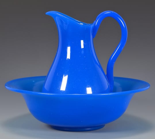 French Blue Opaline Glass Pitcher & Bowl sold by Case Antiques, Inc. Auctions & Appraisals, lot 489 — auction record photograph