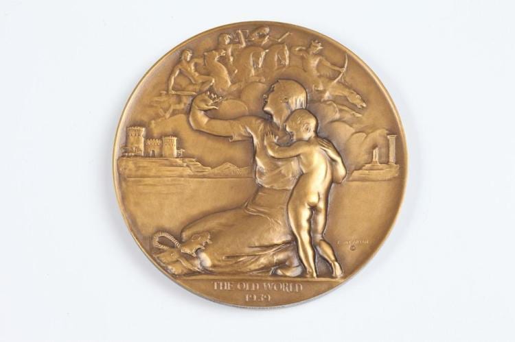 Edward McCartan comparable auction result: edward mccartan american 1879 1947 the new world the old world 1939 bronze relief medallion the society of medalists 19th issue 1