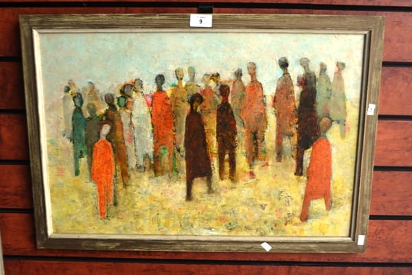Hana Juskovic comparable auction result: hana juskovic crowd of figures oil on