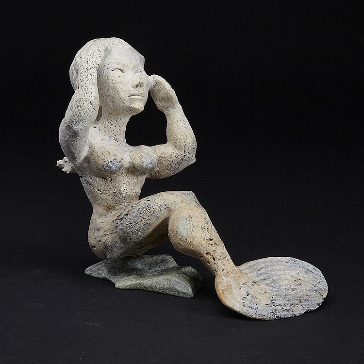 Davie Atchealak comparable auction result: davie atchealak 1947 2006 sedna with plaited hair on base bone stone 8 5 x 9 25 x 5 25 21 6 x 23 5 x 13 3 cm