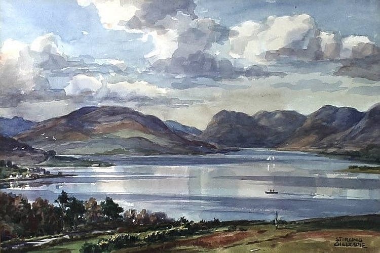 Stirling Gillespie comparable auction result: stirling gillespie scottish 1908 1983 the thousand pound view kyles and lochs striven from can