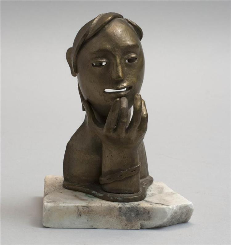 Kahlil George Gibran comparable auction result: kahlil george gibran massachusetts 1922 2008 woman s head and hand cast bronze on an alabaster base bronze height 5 75
